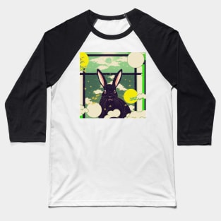 Chic Black Chinchilla Rabbit: Checkered Japanese Style Bunny of Bamboo Land Baseball T-Shirt
